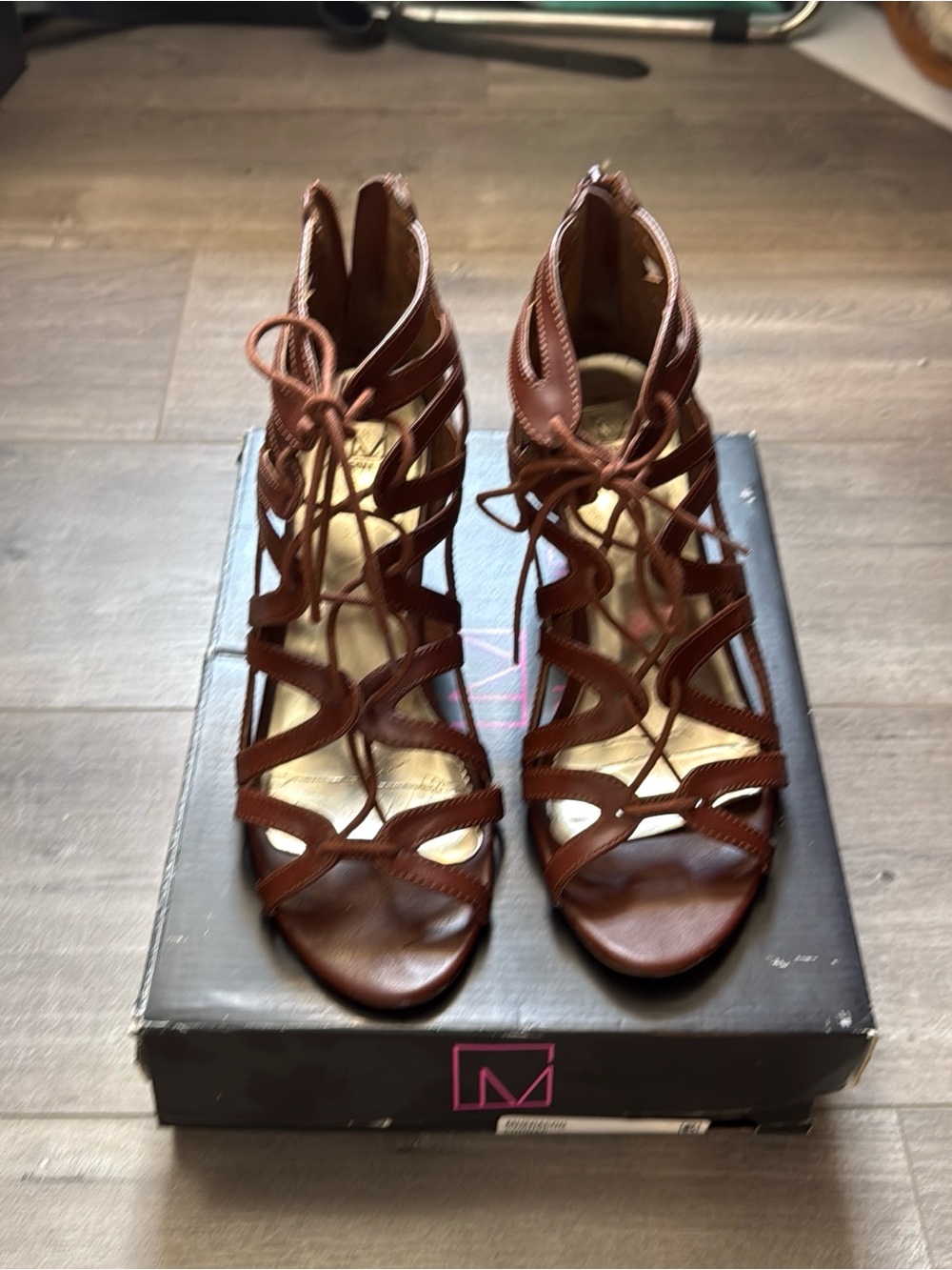Material Girl Brown Lace-Up Wedge Sandals